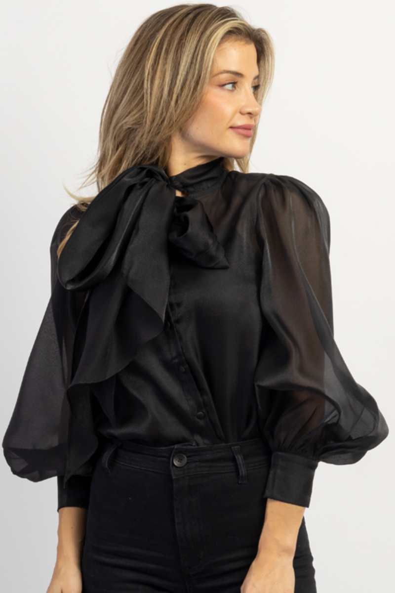BLACK BISOUS ORGANZA BOW BLOUSE *BACK IN STOCK*