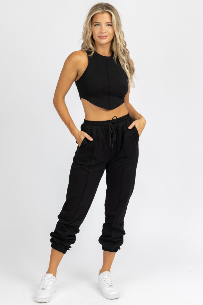 BLACK OUTSEAM FRENCH TERRY JOGGER SET
