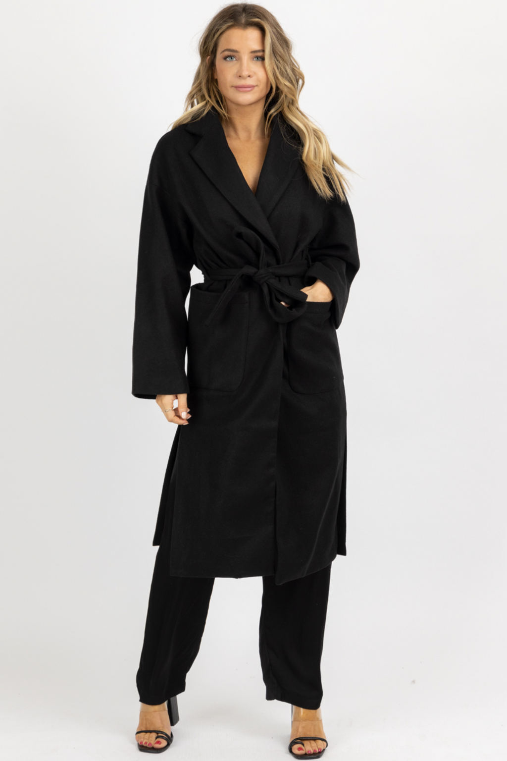 BLACK OVERSIZE BELTED TRENCH COAT