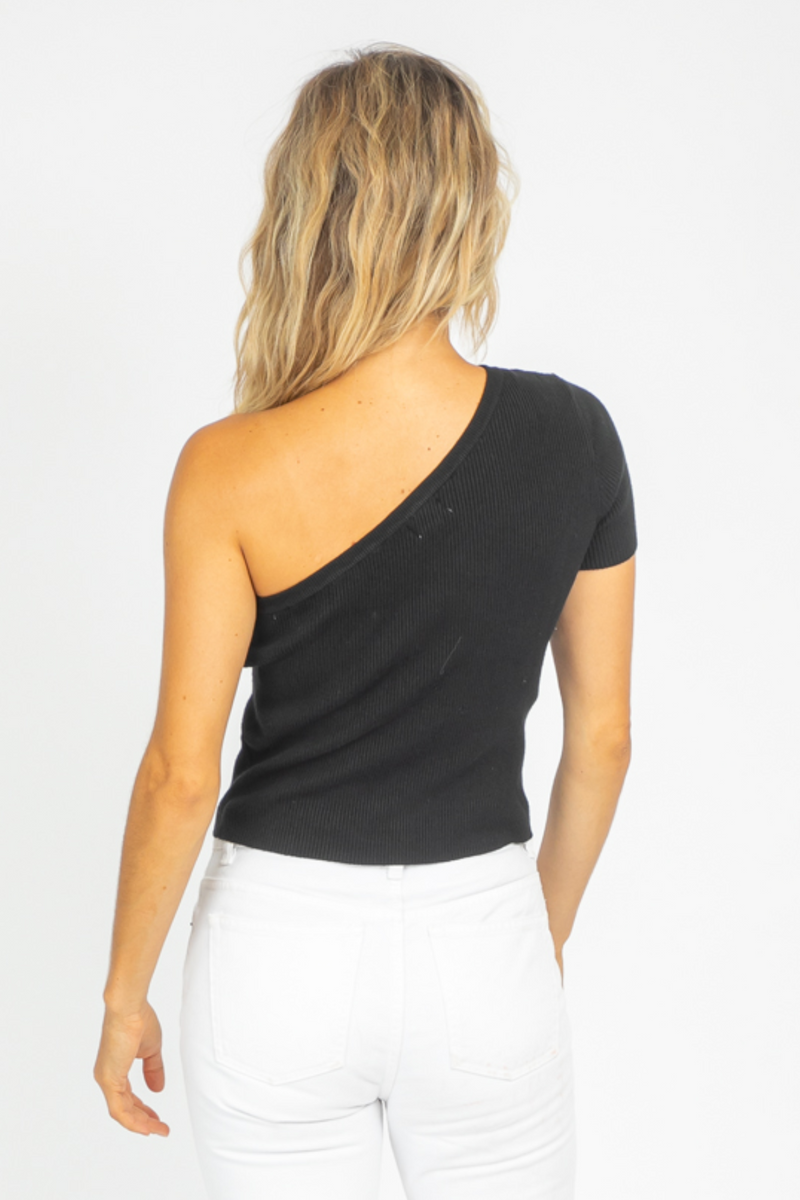 BLACK HALF SLEEVE KNIT TOP L ABEYE