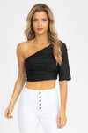BLACK ONE SLEEVE RUCHED TOP
