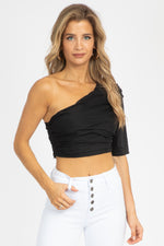 BLACK ONE SLEEVE RUCHED TOP