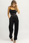 BLACK SATIN BUTTON FRONT TROUSERS