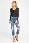 TWISTED FRONT KNIT TOP IN BLACK