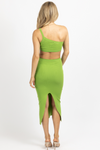 BRIGHT GREEN OPEN-SIDE ONE SHOULDER MIDI DRESS