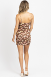 BROWN BUTTERFLY RUCHED MINI DRESS