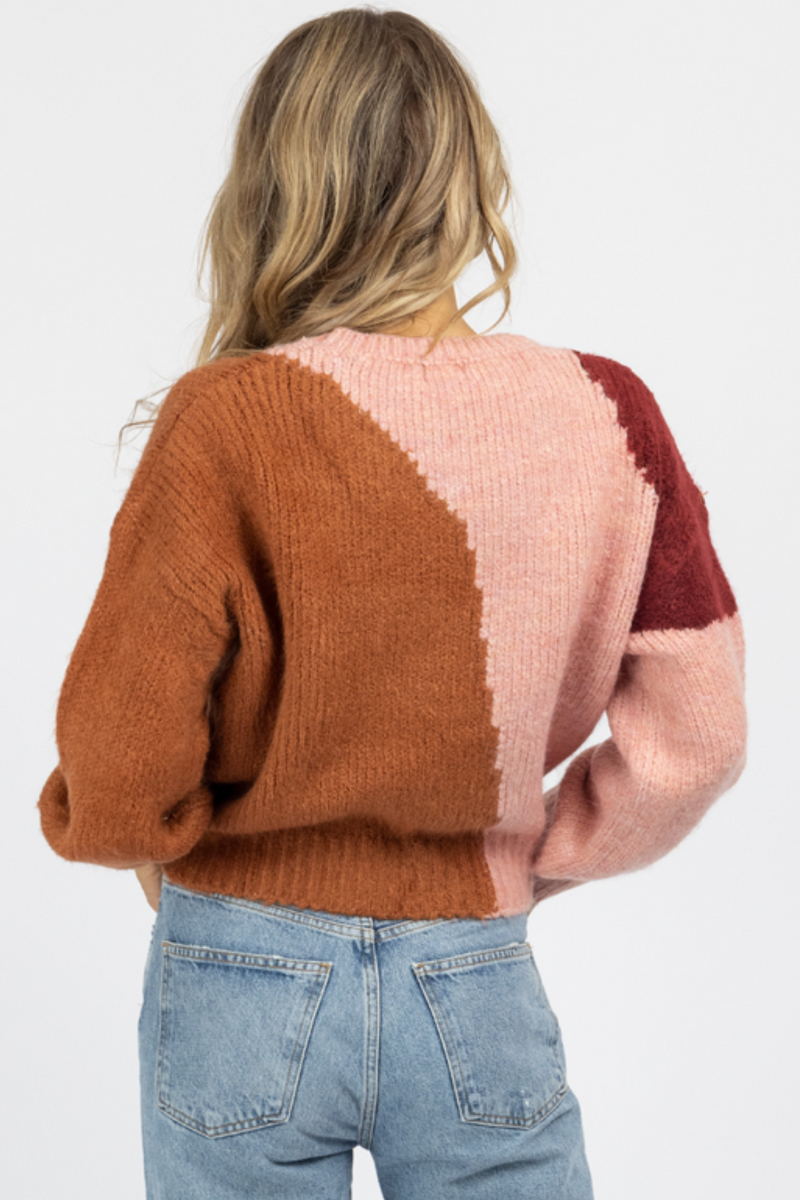 BROWN COMBO ABSTRACT CREWNECK SWEATER *BACK IN STOCK*