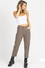 DUSTY BROWN PLEATED BUTTON FRONT PANT