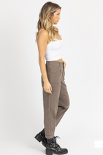 DUSTY BROWN PLEATED BUTTON FRONT PANT