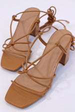 BROWN STRAPPY TIE ANKLE HEEL