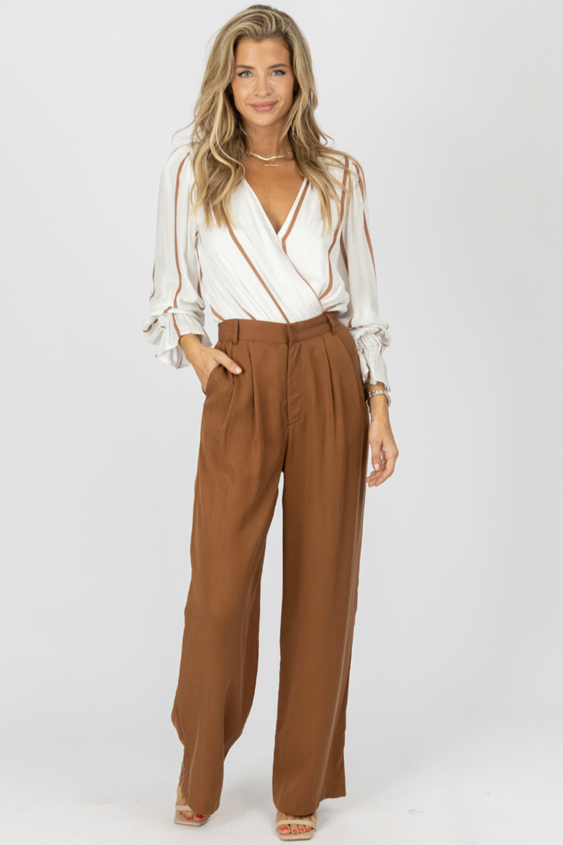 BROWN HIGH WAISTED WIDE LEG TROUSERS *BACK IN STOCK*