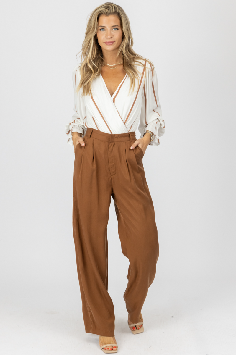 BROWN HIGH WAISTED WIDE LEG TROUSERS *BACK IN STOCK*