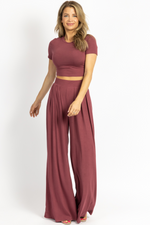 BUTTER SOFT PLUM CROP PALAZZO PANT SET *BACK IN STOCK*