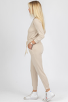 BUTTER SOFT TAUPE OFF SHOULDER DRAWSTRING JUMPSUIT