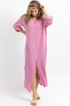 CANDY PINK GAUZE MAXI SHIRT DRESS