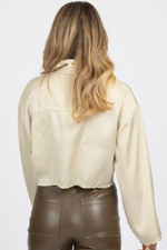 CHAMPAGNE CROPPED SILKY BUTTON BLOUSE