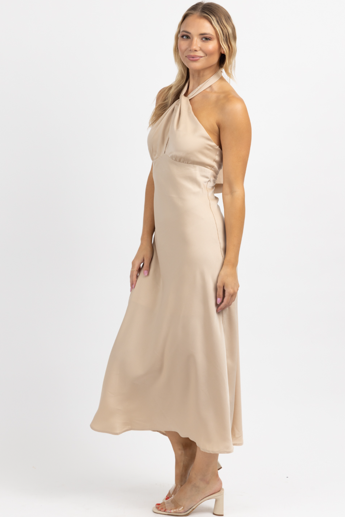 Champagne satin midi dress online