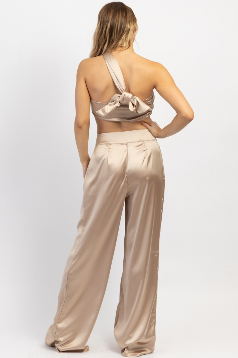 Francine Trouser, Champagne Bonded Satin Trousers