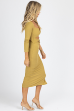 GREEN GRASS CROSS FRONT CUTOUT MIDI DRESS