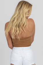 COCOA RUCHED HALTER BACKLESS TOP