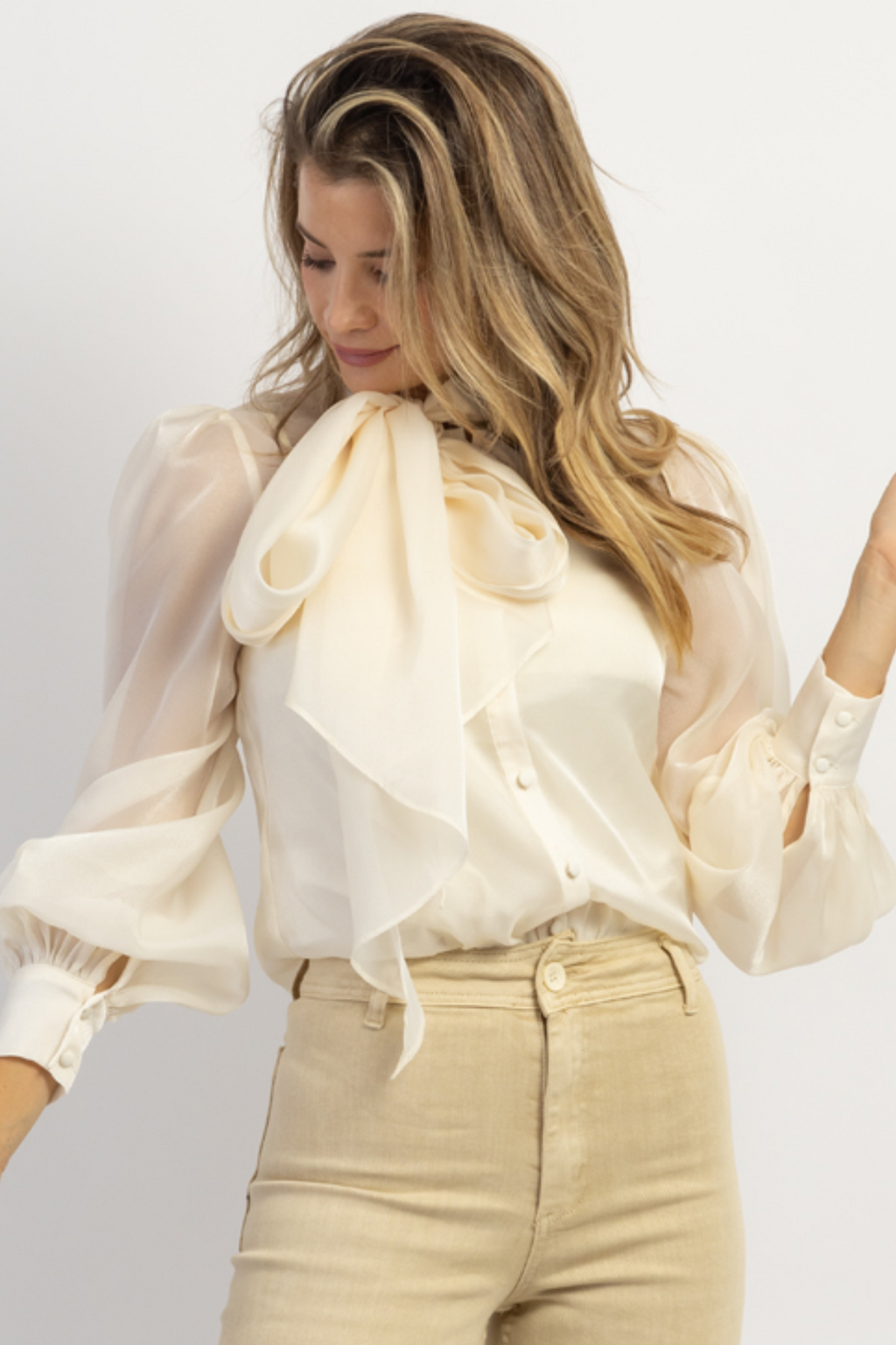CREAM BISOUS ORGANZA BOW BLOUSE *BACK IN STOCK*