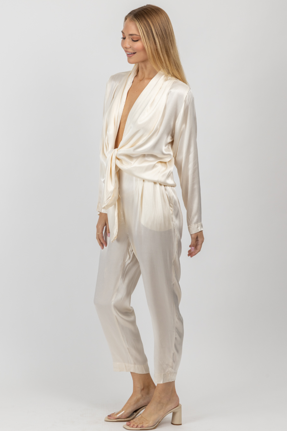 Ayelin Jumpsuit - Linen Look Relaxed 3/4 Sleeve Jumpsuit in Cream