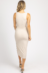 BEIGE FRONT CUTOUT BUTTON MIDI DRESS *BACK IN STOCK*