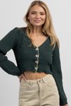 DEEP GREEN CROPPED BUTTON CARDIGAN