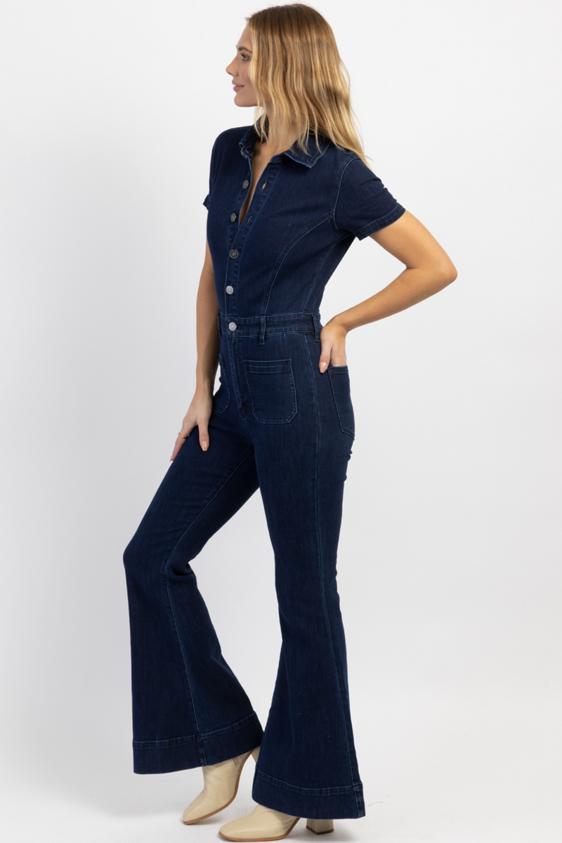 Women's Ruffles Sleeveless Backless Denim Jumpsuits Fashion Full Length  Wide Leg Flare Jumpsuit - Walmart.com