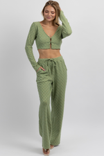 OLIVE CHECKED + KNIT FLARE PANT SET