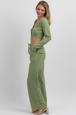 OLIVE CHECKED + KNIT FLARE PANT SET