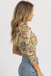 GREEN MARBLE ABSTRACT ONE SHOULDER TOP