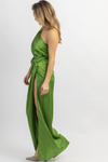 GENEVIEVE GREEN TWIST + SLIT MAXI DRESS