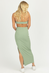 SAGE RUCHED RING DETAIL MIDI DRESS