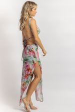 GREY + FUCHSIA FLORAL OPEN BACK MAXI DRESS *BACK IN STOCK*