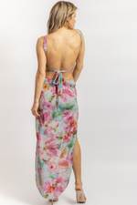 GREY + FUCHSIA FLORAL OPEN BACK MAXI DRESS *BACK IN STOCK*