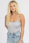 GREY STRIPED LOW BACK BODYSUIT