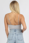 GREY STRIPED LOW BACK BODYSUIT