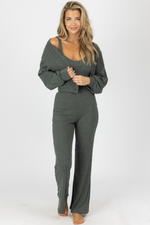 OLIVE RIBBED 3-PIECE CARDIGAN SET *BACK IN STOCK*