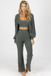 OLIVE RIBBED 3-PIECE CARDIGAN SET *BACK IN STOCK*