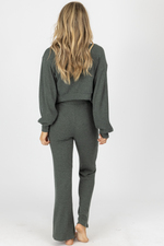 OLIVE RIBBED 3-PIECE CARDIGAN SET *BACK IN STOCK*