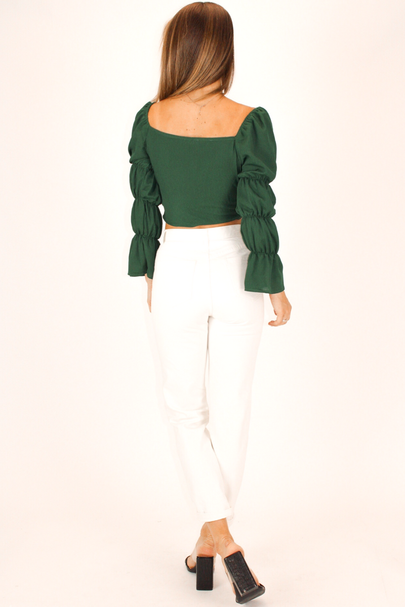 MARIE SLEEVE WRAP TOP IN FOREST GREEN