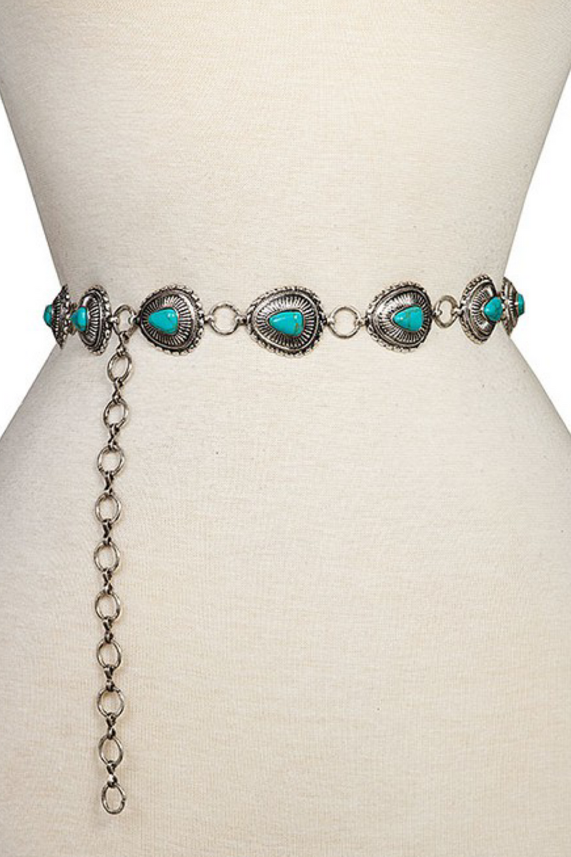HIGH QUALITY WESTERN ETCHED TURQUOISE LINK BELT