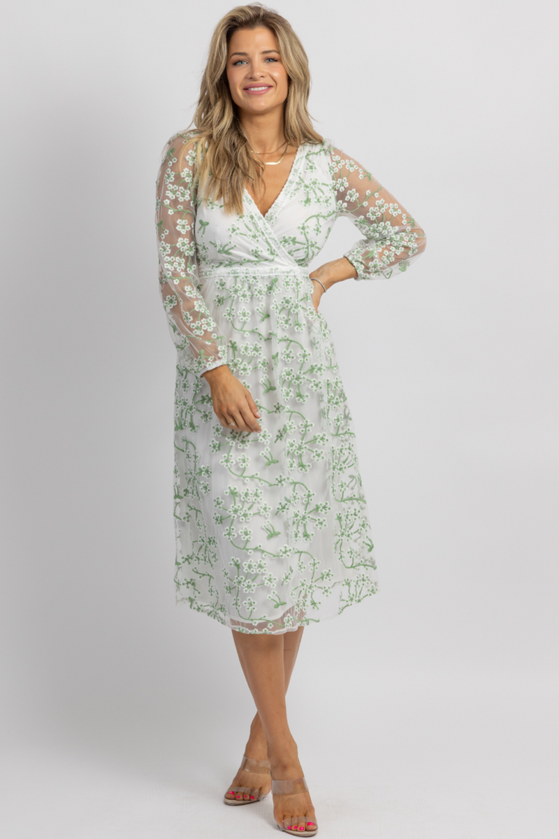 Mesh embroidered midi dress hot sale