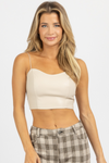 IVORY FAUX LEATHER BUSTIER CROP