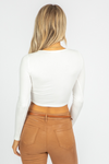 IVORY RUCHED BUST LONGSLEEVE CROP