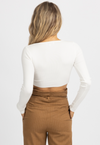 IVORY SELF PIPING KNIT LONG SLEEVE CROP