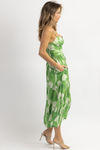 JAYDE FLORAL GREEN A-LINE MIDI DRESS