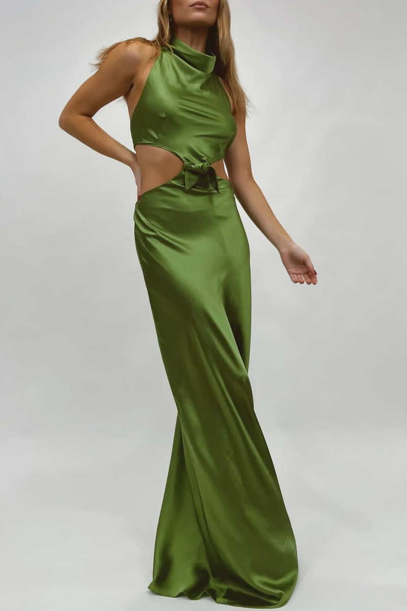 KATE BOW TIE OLIVE MAXI DRESS