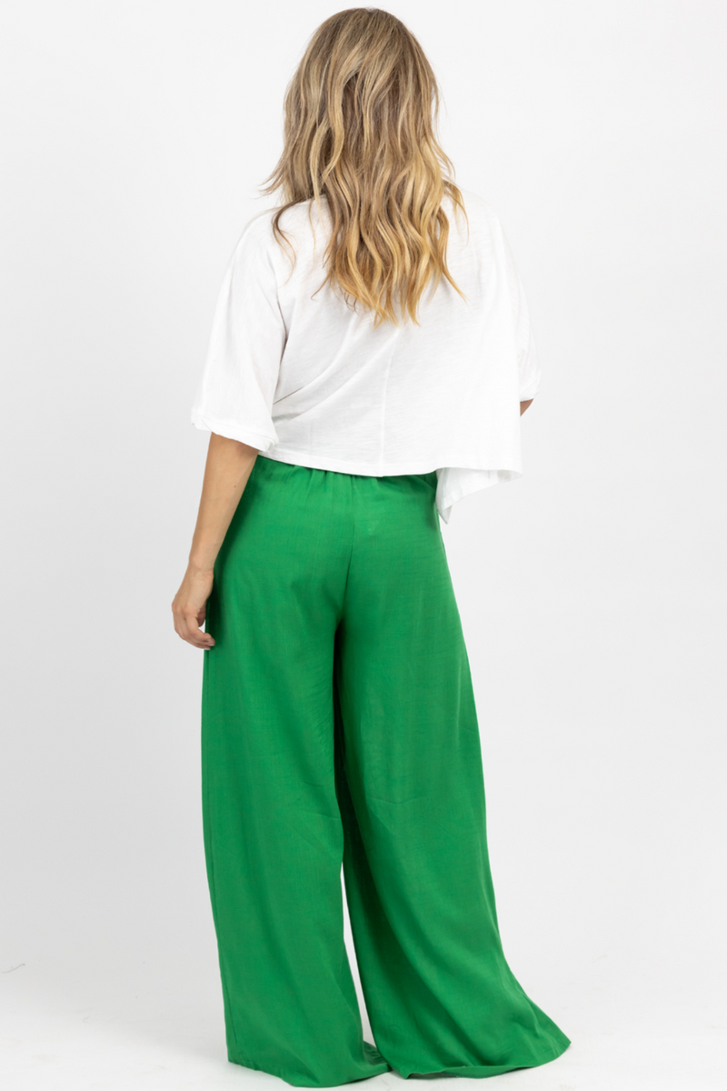 Green linen shop wide leg pants